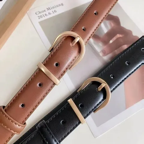 Women's Casual PU Leather Belt Simple Metal Pin Buckle Vintage Thin Waist Belt For Dresses Jeans Fashion Accessories