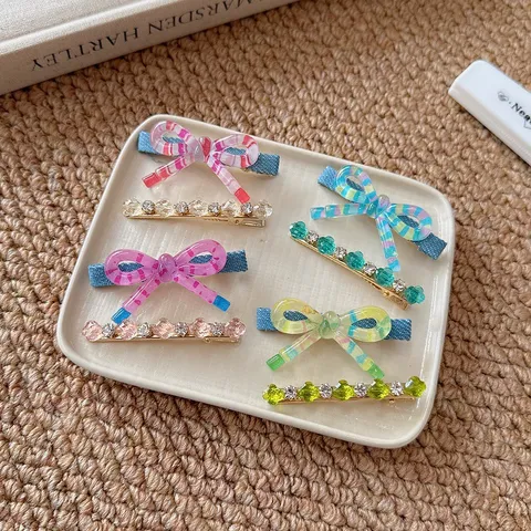 Set di Fermagli per Capelli con Fiocco in Acrilico e Strass Stile Dolce Mollette per Capelli da Donna Accessori