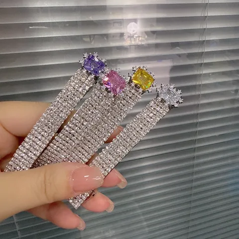 Stile Coreano Strass Fermaglio per Capelli Rettangolare Lega Pieno Diamante Molletta Laterale Accessori per Capelli Donna