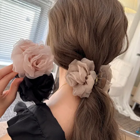 Donna Gentile Rosa Rete Molla per Capelli Doppia Faccia Elegante Dolce Accessori Capelli Per Festa Quotidiana Acconciatura