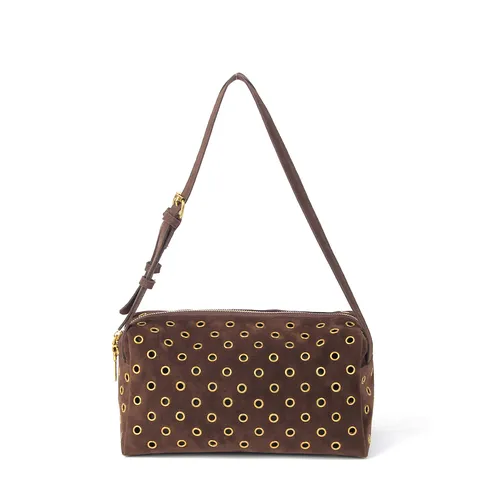 Women Suede Shoulder Bag Vintage Punk Rivet Metal Eyelet Dumpling Underarm Bag Retro Casual Chic Daily Handbag
