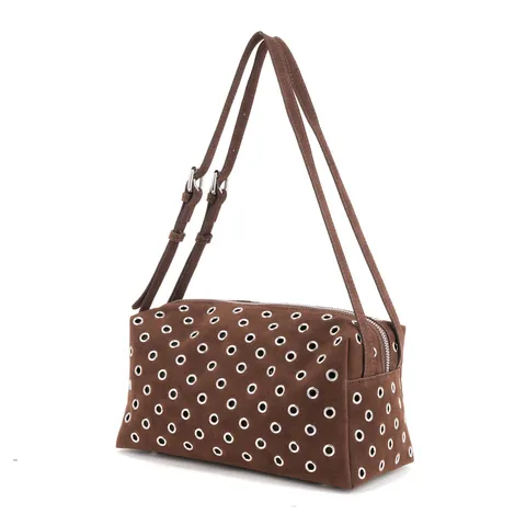 Women Suede Shoulder Bag Vintage Punk Rivet Metal Eyelet Dumpling Underarm Bag Retro Casual Chic Daily Handbag