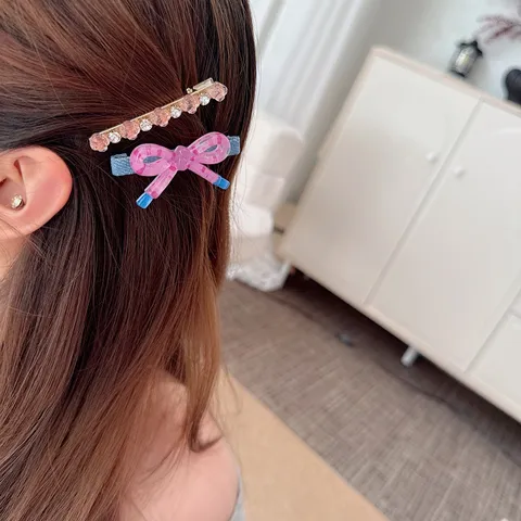 Set di Fermagli per Capelli con Fiocco in Acrilico e Strass Stile Dolce Mollette per Capelli da Donna Accessori
