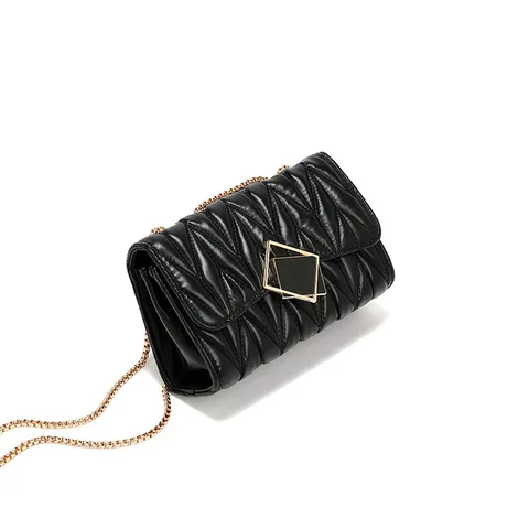 Women Fashion Pleated PU Leather Crossbody Bag Casual Chic Chain Shoulder Bag Daily Travel Handbag Purse
