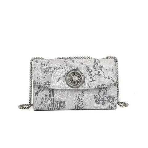 Women PU Leather Crossbody Bag Fashion Embroidered Chain Shoulder Bag Rhinestone Lock Elegant Casual Daily Handbag