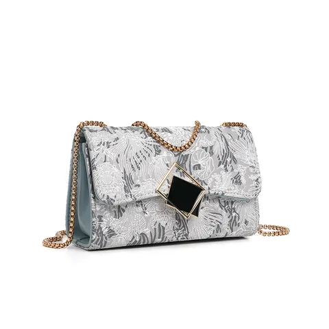 Women Chinese Style Embroidery Chain Crossbody Bag Fashion PU Leather Shoulder Bag Versatile Small Square Bag Daily Handbag