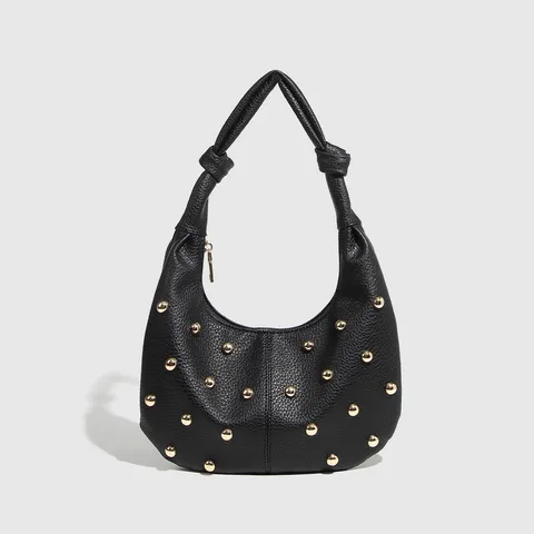 Women's Casual PU Leather Shoulder Bag Fashion Rivet Underarm Bag Simple Versatile Hobo Tote Bag Daily Commuting Handbag