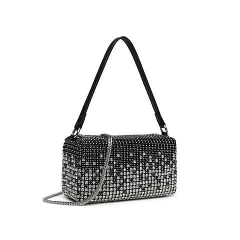 Women Rhinestone Evening Bag Luxury Crystal Crossbody Shoulder Bag Gradient Black Bling Party Clutch Purse Handbag