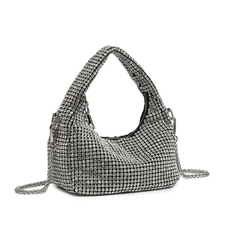 Women Rhinestone Evening Bag Fashion Chain Shoulder Crossbody Bucket Bag Luxury Crystal Handbag
