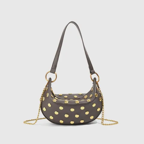 Women's Vintage Punk PU Leather Shoulder Bag Retro Rivet Underarm Bag Chic Dumpling Bag Casual Handbag Pocket