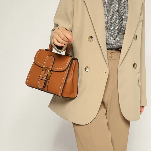 Women PU Leather Top Handle Handbag Vintage Horseshoe Buckle Shoulder Crossbody Bag Retro Satchel Purse