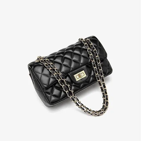 Women Fashion Quilted Chain Shoulder Bag PU Leather Vintage Designer Style Crossbody Handbag Daily Purse