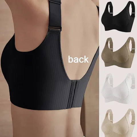 Women's Plus Size Seamless Sports Bra Wireless Gathering Bra For Large Bust Ribbed Adjustable Straps Comfort Bralette Top