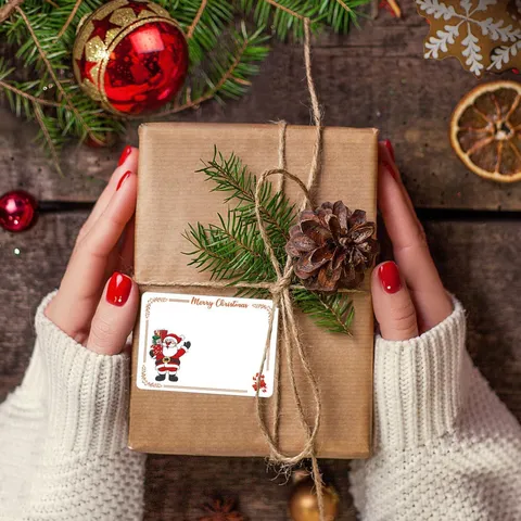 Etichette Adesive Regalo di Natale Babbo Natale Cartone Animato Targhette Nome Vuote Scritte a Mano Per Decorazione Scatola Regalo Festiva