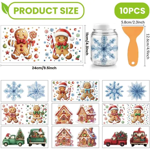Autocollants de Transfert à Froid UV DTF pour Verres Libbey Noël Petit Bonhomme de Pain d'Épices Stickers Imperméables DIY Cadeau