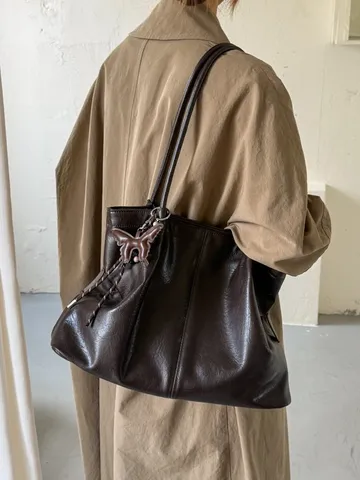 Borsa Tote da Donna Maillard Retro Marrone Grande Capacità 2026 Moda Pendolare in Pelle PU Borsa a Spalla Con Farfalla