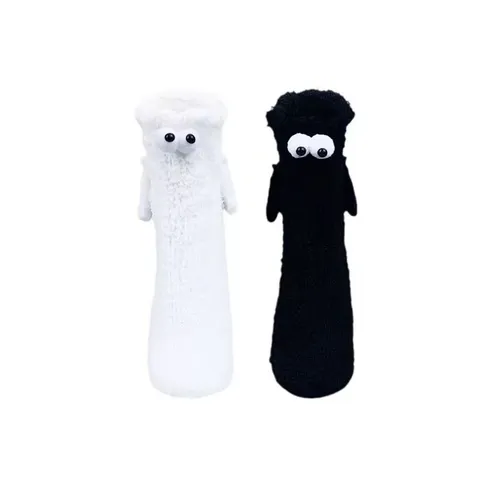 Chaussettes Mi-hautes pour Femmes Couple Main-à-main Magnétique Mignon 3D Cartoon Yeux Chaussettes en Coton Tendance Hiver Chaud Nouveauté