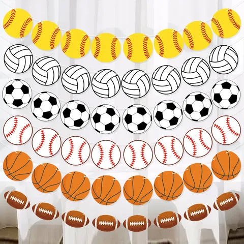 Banner di Decorazione per Festa a Tema Sportivo Pallavolo Calcio Pallacanestro Baseball Ghirlanda di Carta
