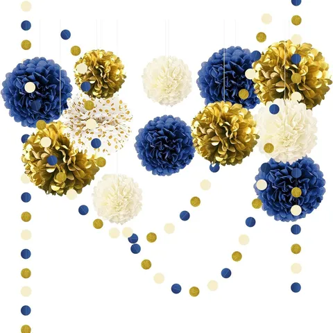 15 Pezzi Pon Pon di Carta Sfere di Fiori e Ghirlanda a Pois Set per Festa di Compleanno Matrimonio Decorazione Parete di Sfondo