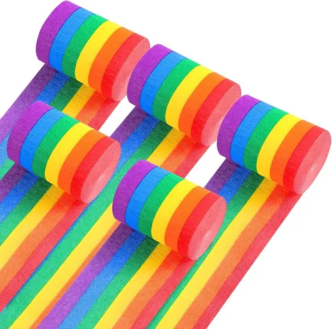 Serpentins en Rouleau de Papier Crépon Arc-en-ciel pour Fête d'Anniversaire Mariage Décoration de Chambre d'Enfants Bricolage Fond Suspendu