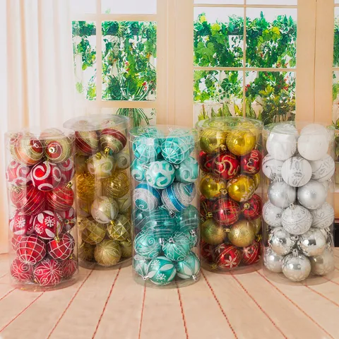 Decorazione per Albero di Natale Palle Dipinte Confezione di Secchio di Plastica Ornamenti per Feste di Festival Pendente Sospeso