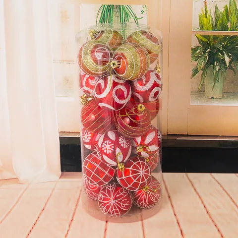 Decorazione per Albero di Natale Palle Dipinte Confezione di Secchio di Plastica Ornamenti per Feste di Festival Pendente Sospeso
