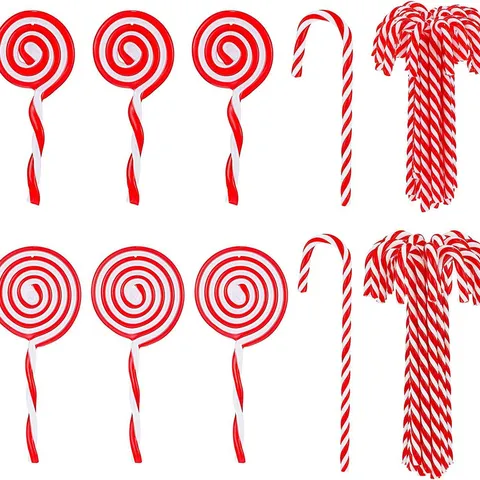 Decorazioni Sospese per Albero di Natale Ciondoli Bastoncino Zucchero Lecca-Lecca Acrilico Rosso Bianco Rigato Festa Casa