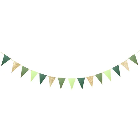 Bandiera a Triangolo in Carta Cipolla Dorata Festa di Compleanno Ghirlanda Decorativa Stendardi di Carta Glitterata Verde per Eventi