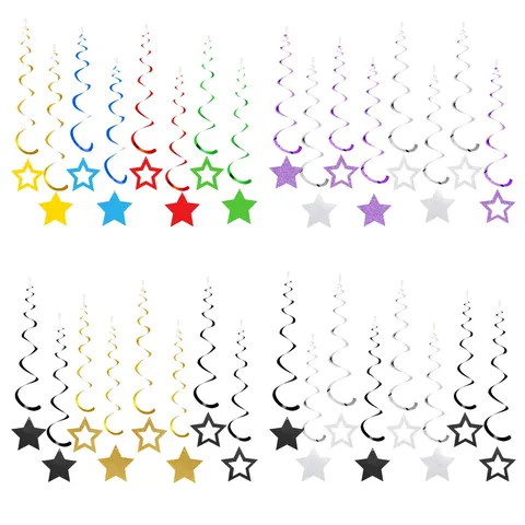Set di Ornamenti Sospesi a Spirale con Stelle Glitterate Serpentine da Soffitto Per Decorazioni Feste di Compleanno