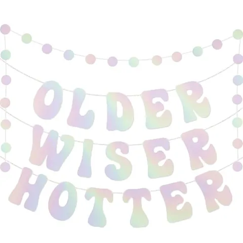 Banner Decorativo Per Festa di Compleanno Older Wiser Hotter Gilet di Carta Glitterata Per Celebrazione Forniture per Eventi