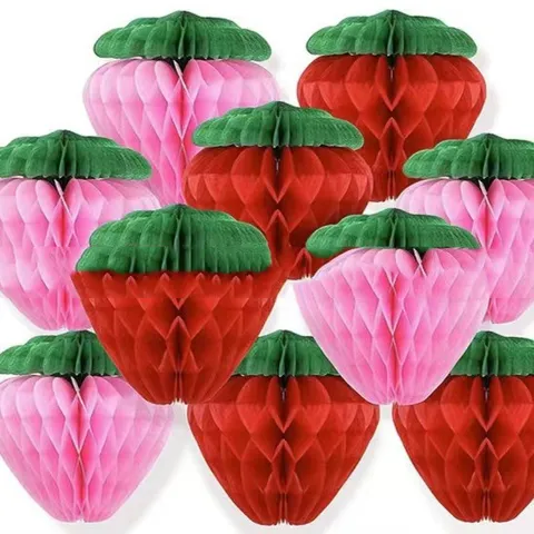 Decorazione per Festa di Compleanno Palla a Nido d'Ape di Fragola in Carta Craft Ornamento Sospeso Rosa Rosso Articoli per Feste a Forma di Frutto