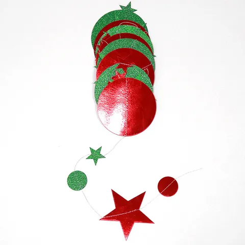 Ghirlanda Sospesa per Festa di Natale Stelle Glitterate Rosse Verdi Dorate Punti di Carta Rotondi Bandiera Decorazione per la Casa