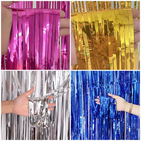 Colorful Tinsel Foil Fringe Curtain Metallic Shimmer Background Wall Door Decoration For Wedding Birthday Party Supplies