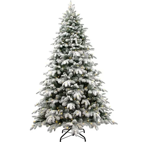 Albero di Natale con Neve Bianca Floccata E Luci LED Calde Pino Artificiale per Decorazione di Feste di Vacanza a Casa