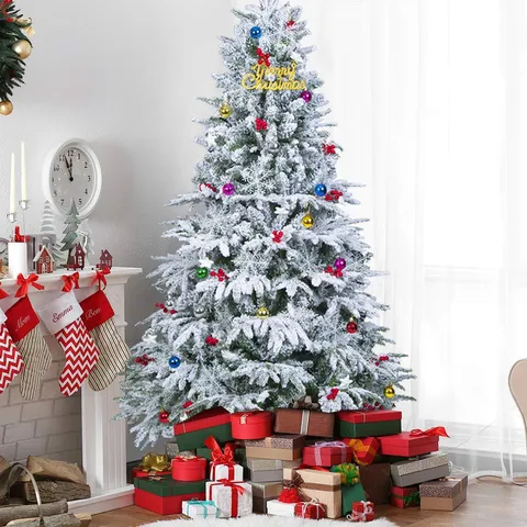 Albero di Natale con Neve Bianca Floccata E Luci LED Calde Pino Artificiale per Decorazione di Feste di Vacanza a Casa