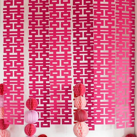 Decorazione Sospesa Doppio Felicità Tradizionale Cinese in Tessuto Non Tessuto Banner Lungo per Festa di Matrimonio