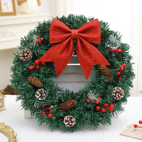 Ghirlanda di Natale Artificiale Con Pigne Bacche Rosse Luci LED Per Decorazione Porta Parete Casa