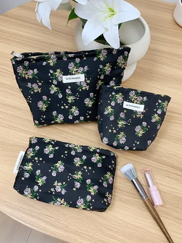 Women Large Capacity Floral Makeup Bag Portable Travel Toiletry Organizer Cosmetic Pouch Zipper Storage Bag