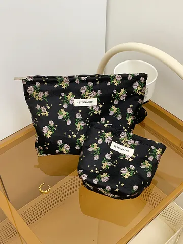 Women Large Capacity Floral Makeup Bag Portable Travel Toiletry Organizer Cosmetic Pouch Zipper Storage Bag