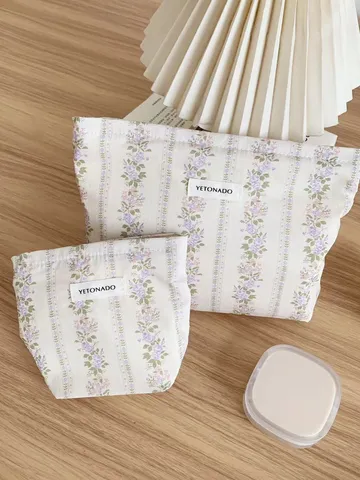 Vintage Floral Jacquard Cosmetic Bag Large Capacity Portable Makeup Pouch Women Travel Toiletry Storage Organizer Bag