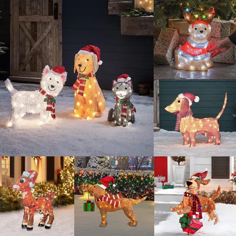 Natale Cane LED Luci a Catena Cortile Esterno Acrilico Illuminato Animale Ornamento Festa Giardino Decorativo