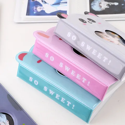 Cute Cartoon Animal Mini Photo Album PVC Transparent Heart Cutout Idol Photocard Holder Portable Pocket Album