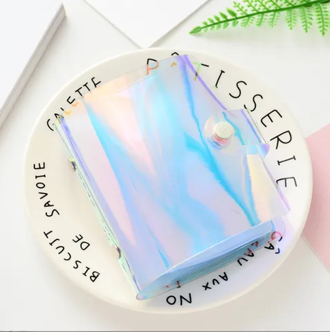Álbum de Fotos Mini de PVC Holográfico Láser Colorido Pequeño Portatarjetas Libro de Almacenamiento Transparente Organizador