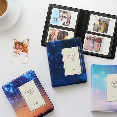 Mini Álbum de Fotos Instantáneas Lindo Dibujos Animados Cielo Estrellado Degradado Libro de Almacenamiento para Imágenes Tarjetas Billete