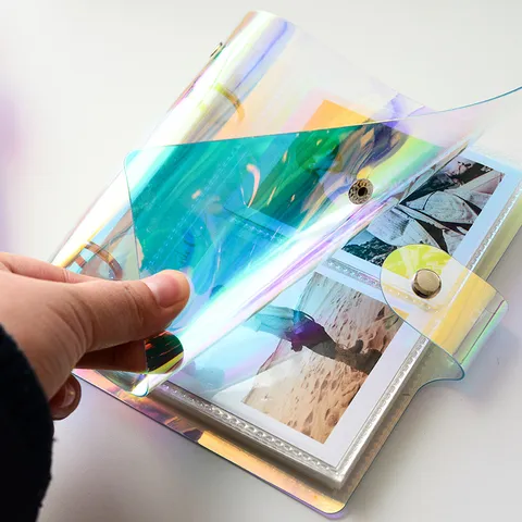 Álbum de Fotos de Hojas Sueltas de PVC Láser Transparente Libro de Almacenamiento de Imágenes Holográfico Organizador para Tarjetas