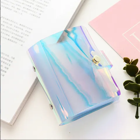 Álbum de Fotos Mini de PVC Holográfico Láser Colorido Pequeño Portatarjetas Libro de Almacenamiento Transparente Organizador