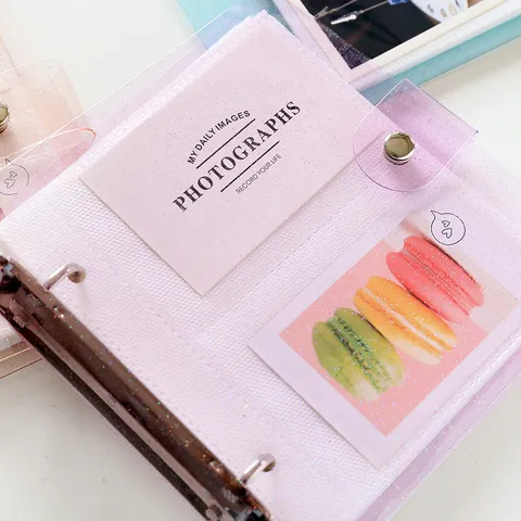Álbum de Fotos de Hojas Sueltas de Plástico PP con Purpurina Mini Soporte para Tarjetas Libro de Almacenamiento Regalo De Papelería