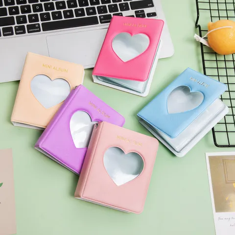 Mini Album Photo Livre de Stockage d'Images Polaroid Cœur Creux Porte-Carte Mignon Album Photo De Poche Portable Cadeau
