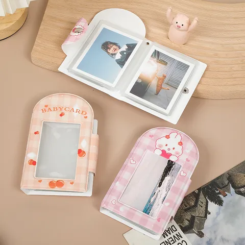 Mini Fotokartenhalter Album Süßes Cartoon Kaninchen Gitter PVC Ordner Tragbares Kpop Foto Aufbewahrungsbuch Sammelbuch