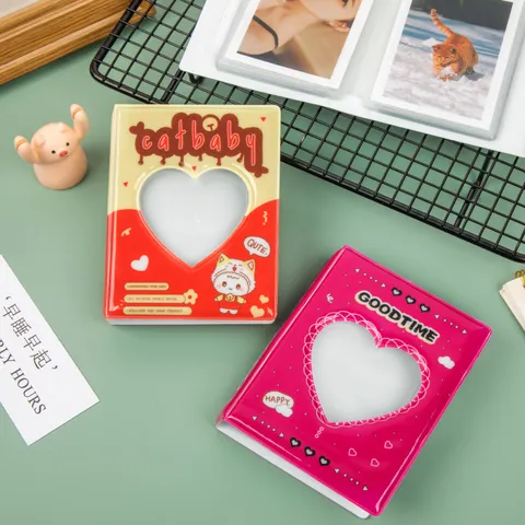 Mini Polaroid Photo Album 3 Inch Photocard Storage Book PVC Heart Hollow Cute Cartoon Card Holder Idol Collector